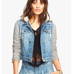 Free People Knit Hooded Denim Jacket